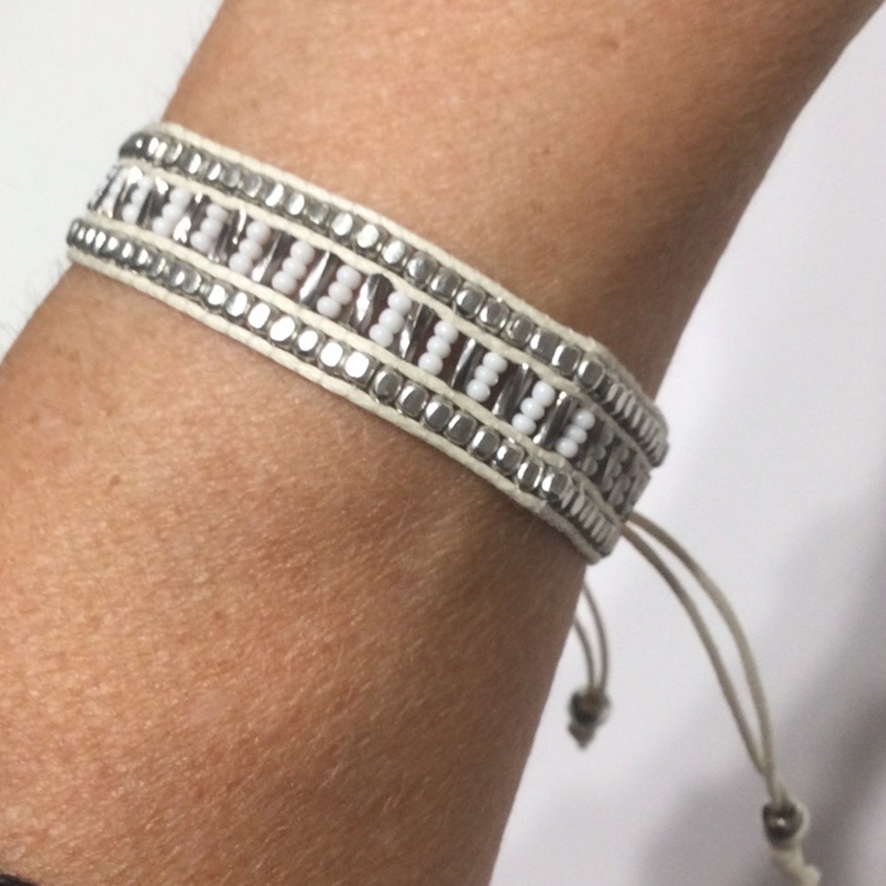 White Silver Hippie beaded bracelet corded boho